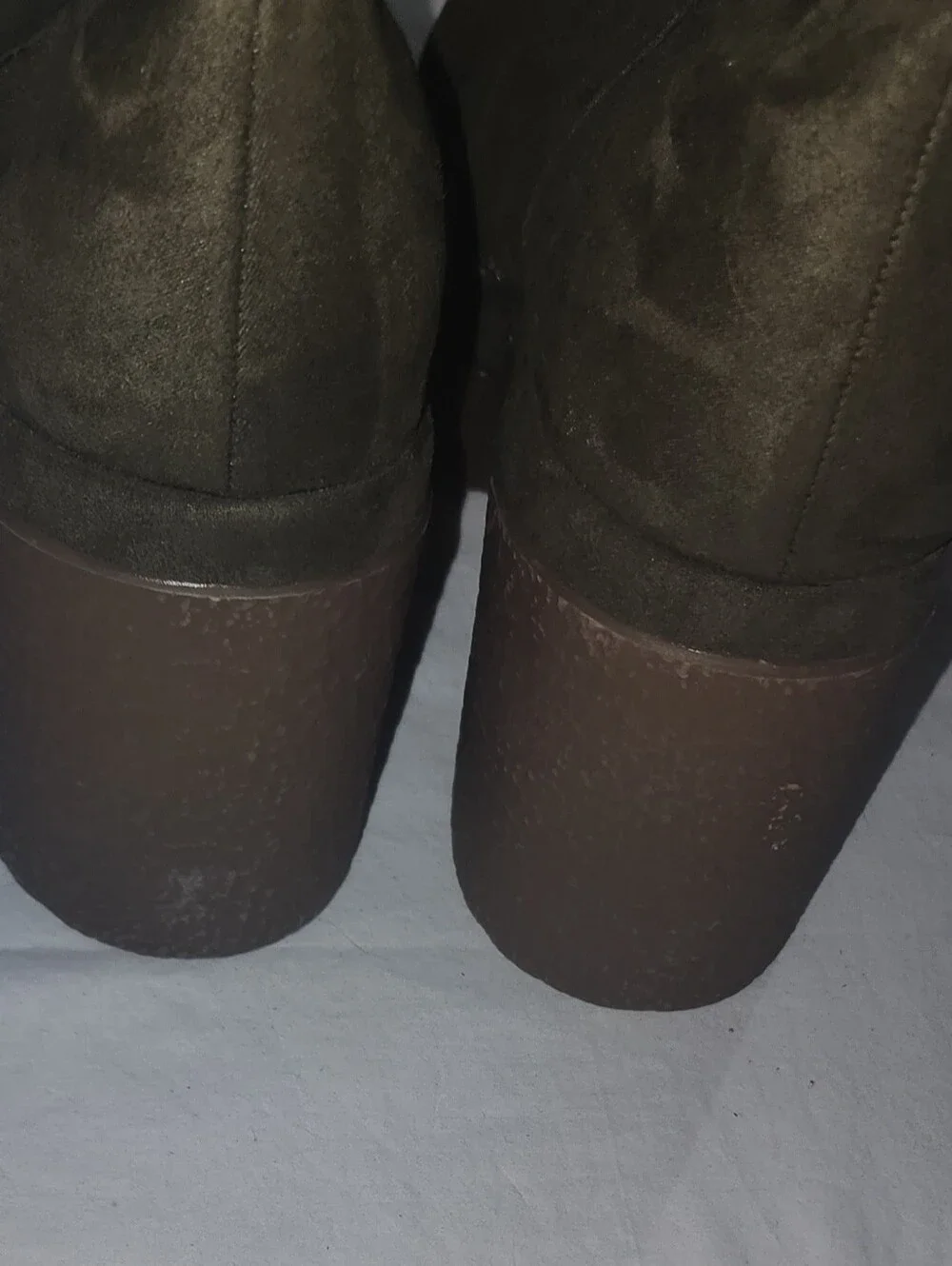 Women's Faux Suede Ankle Boots in Olive Green Block Heel Size 11